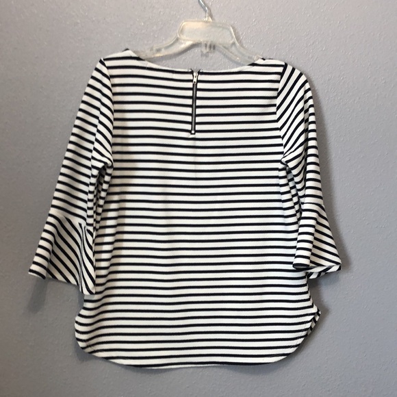 Anthro Green Envelope striped bell sleeve top Women's L zip back shirt blouse - Picture 7 of 9